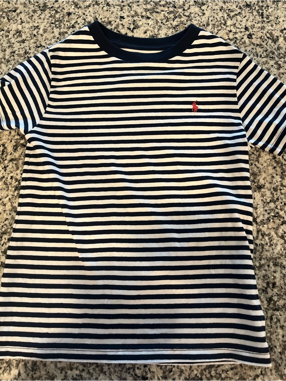 Polo by Ralph Lauren Navy & White Striped Short Sleeve Tee with Red Pony